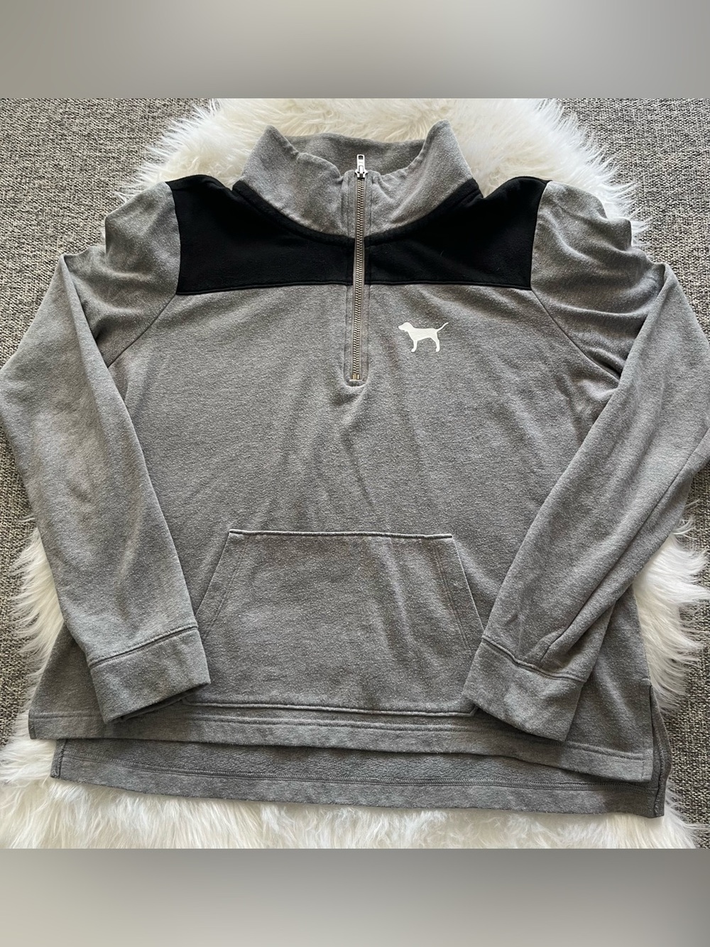 PINK Victoria's Secret Gray Quarter-Zip Pullover with Black Yoke